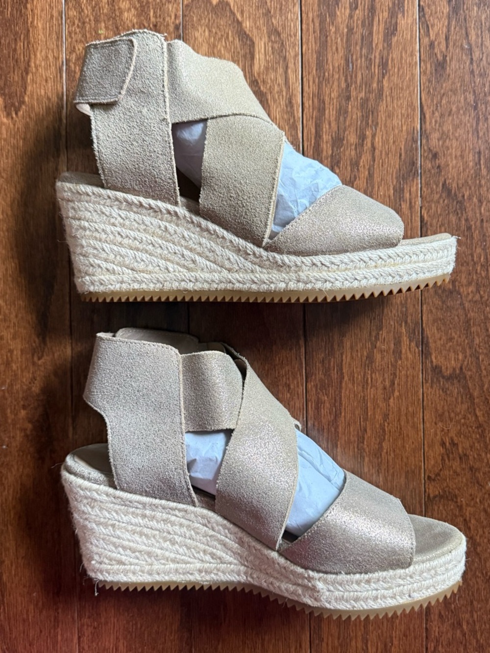Eileen Fisher women’s willow 3 Metallic Light Gold Wedge Espadrilles size 6